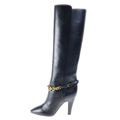 Saint Laurent Paris Le Maillon 95 Boots le High Heels Leather Black