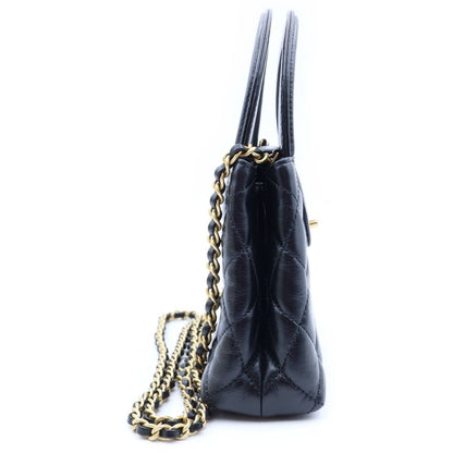 Chanel CC Logo Mini Quilted Shopping Bag 2-Way Chain Shoulder Gold Calfskin — view 3