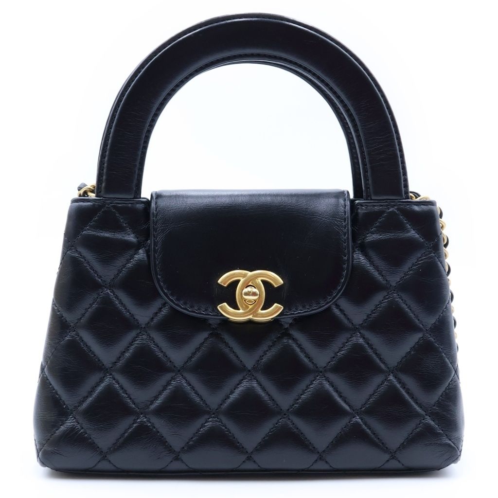 Chanel CC Logo Mini Quilted Shopping Bag 2-Way Chain Shoulder Gold Calfskin