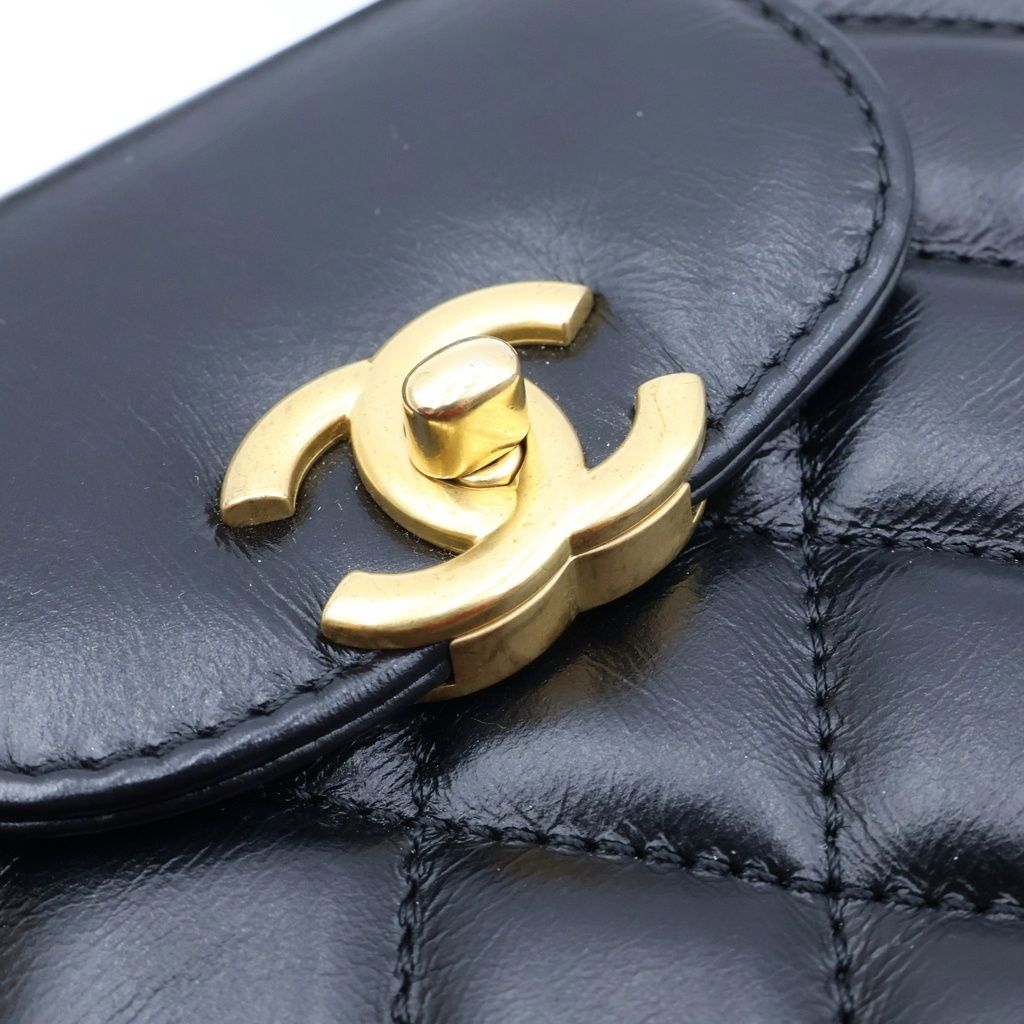 Chanel CC Logo Mini Quilted Shopping Bag 2-Way Chain Shoulder Gold Calfskin — view 6