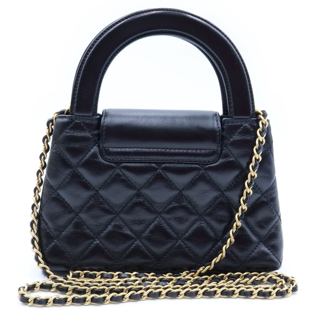 Chanel CC Logo Mini Quilted Shopping Bag 2-Way Chain Shoulder Gold Calfskin — view 2