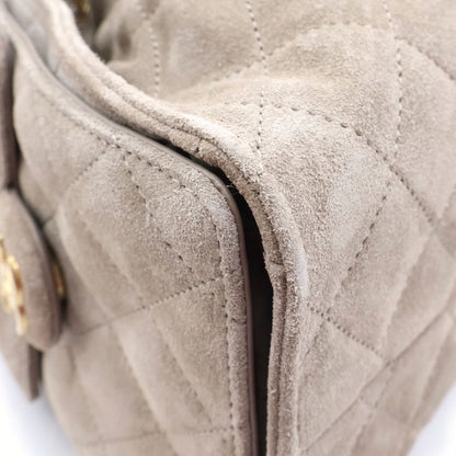 Chanel 25 Small Chain Shoulder Bag Suede Leather Gold Gray Plate — view 6
