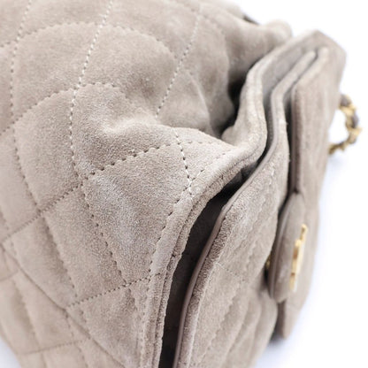 Chanel 25 Small Chain Shoulder Bag Suede Leather Gold Gray Plate — view 5