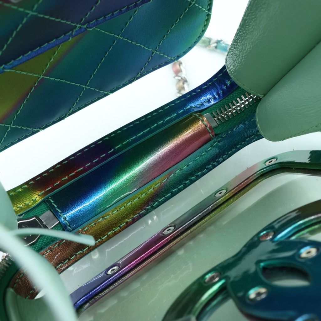 Chanel CC Filigree Shoulder Bag Vinyl Patent Leather Silver Rainbow — view 7