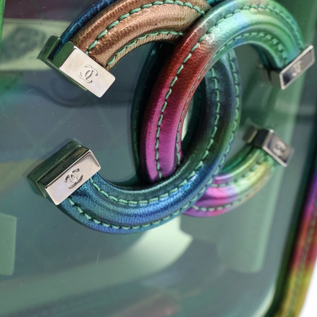 Chanel CC Filigree Shoulder Bag Vinyl Patent Leather Silver Rainbow — view 6