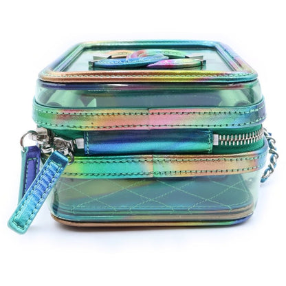 Chanel CC Filigree Shoulder Bag Vinyl Patent Leather Silver Rainbow — view 4