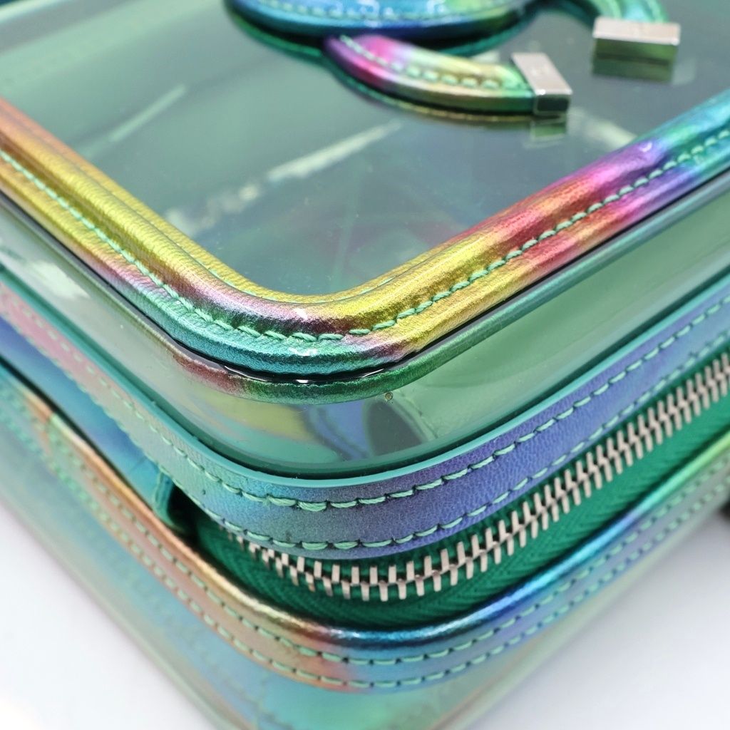 Chanel CC Filigree Shoulder Bag Vinyl Patent Leather Silver Rainbow — view 5