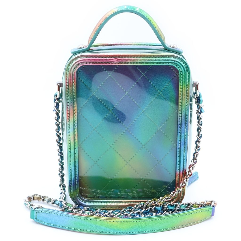 Chanel CC Filigree Shoulder Bag Vinyl Patent Leather Silver Rainbow — view 2