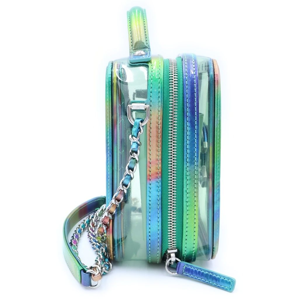 Chanel CC Filigree Shoulder Bag Vinyl Patent Leather Silver Rainbow — view 3