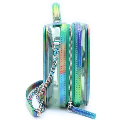 Chanel CC Filigree Shoulder Bag Vinyl Patent Leather Silver Rainbow — view 3