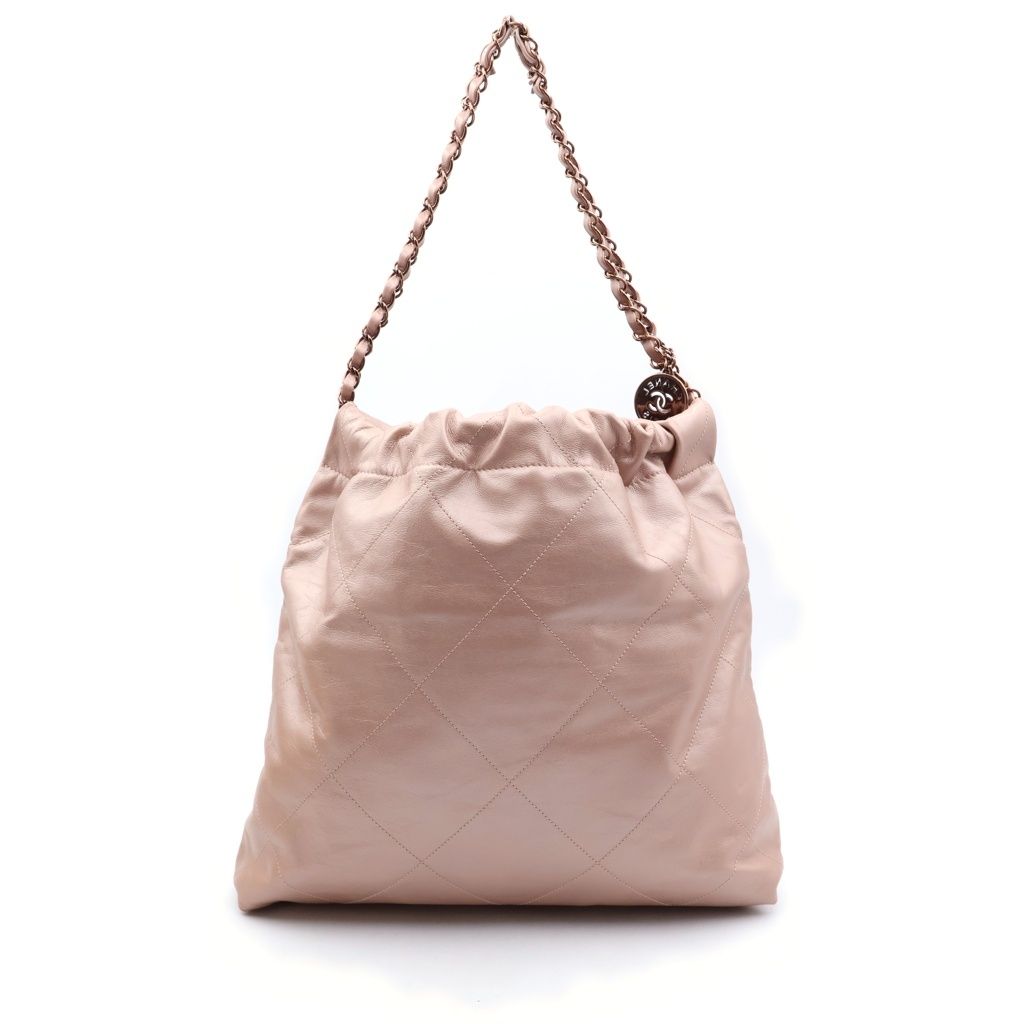 Chanel 22 Small Chain Shoulder Bag Calfskin Leather Gold Metallicpink Plate — view 2
