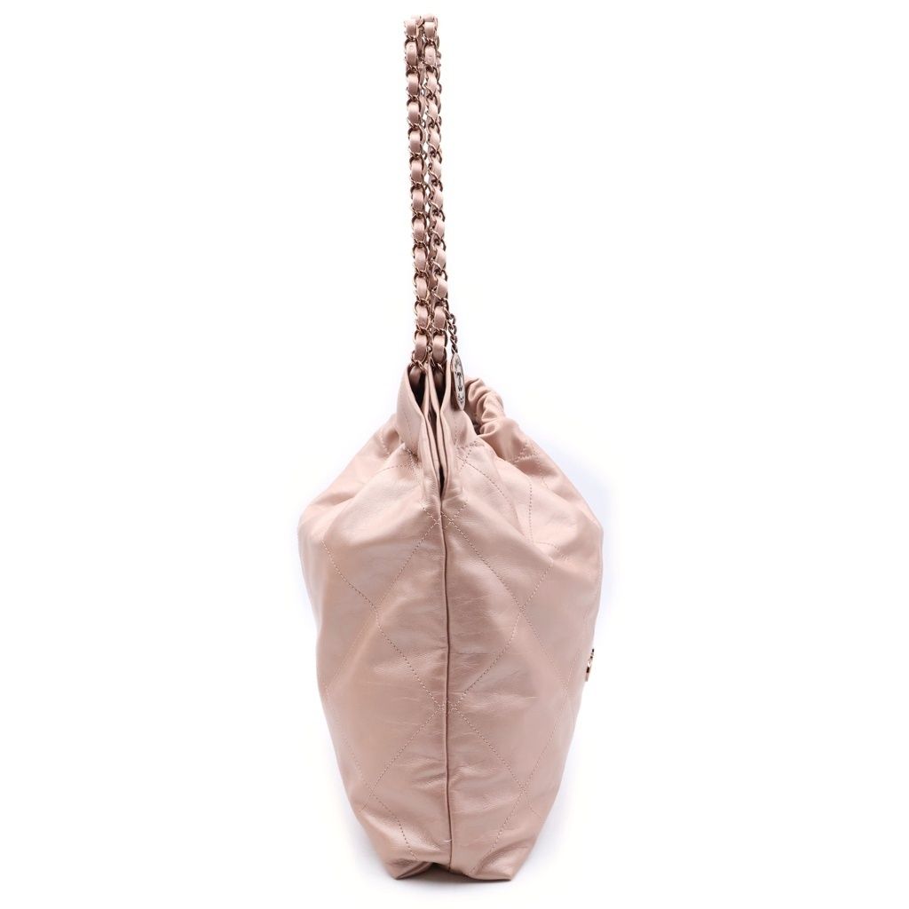 Chanel 22 Small Chain Shoulder Bag Calfskin Leather Gold Metallicpink Plate — view 3