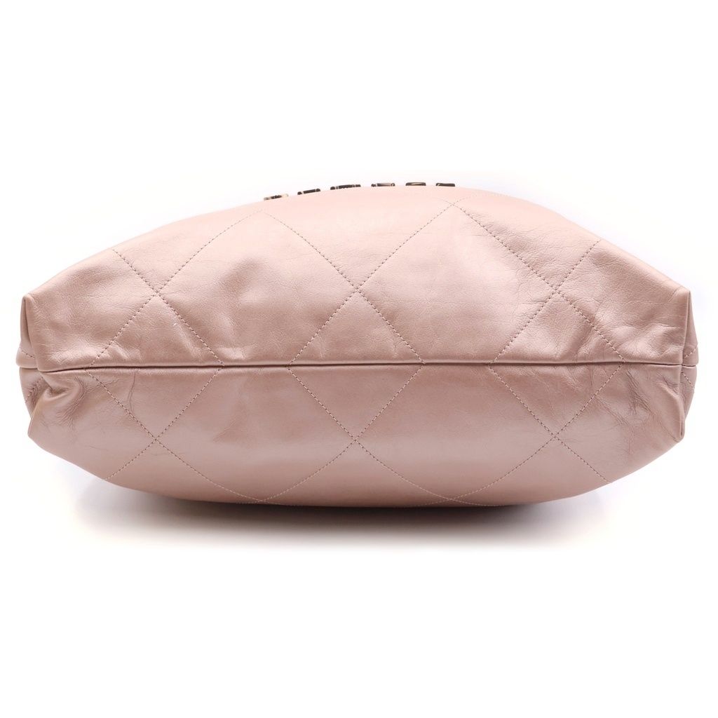 Chanel 22 Small Chain Shoulder Bag Calfskin Leather Gold Metallicpink Plate — view 4