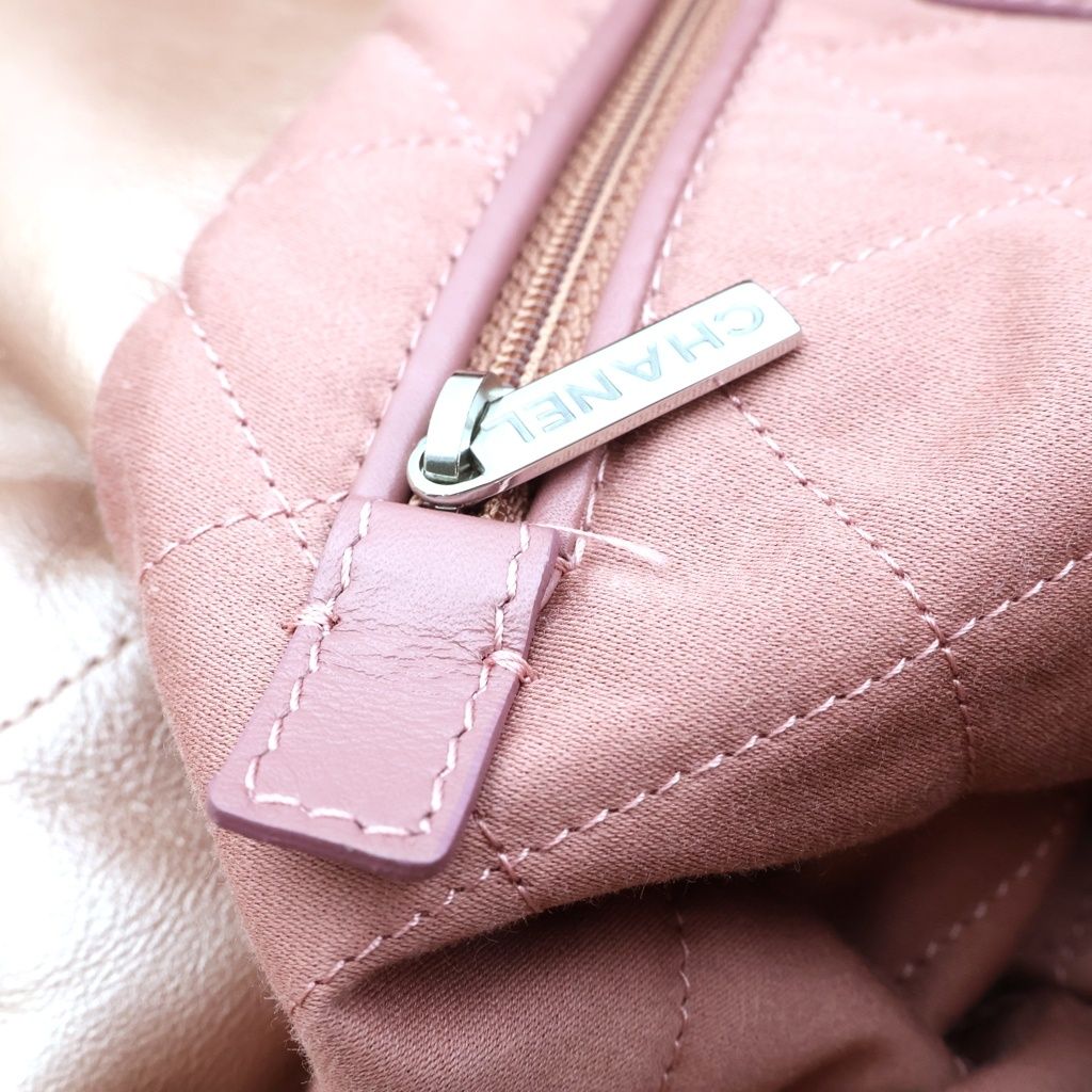 Chanel 22 Small Chain Shoulder Bag Calfskin Leather Gold Metallicpink Plate — view 7