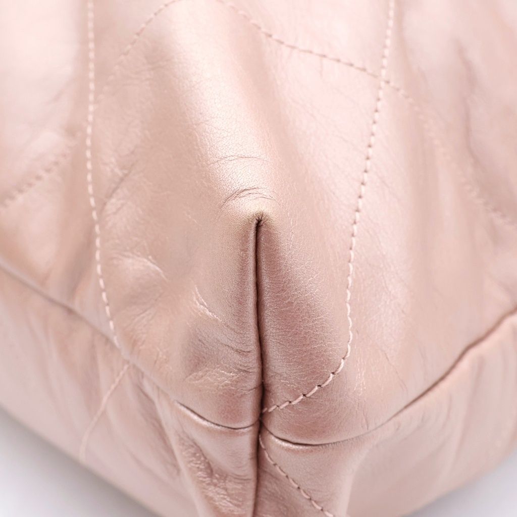 Chanel 22 Small Chain Shoulder Bag Calfskin Leather Gold Metallicpink Plate — view 5