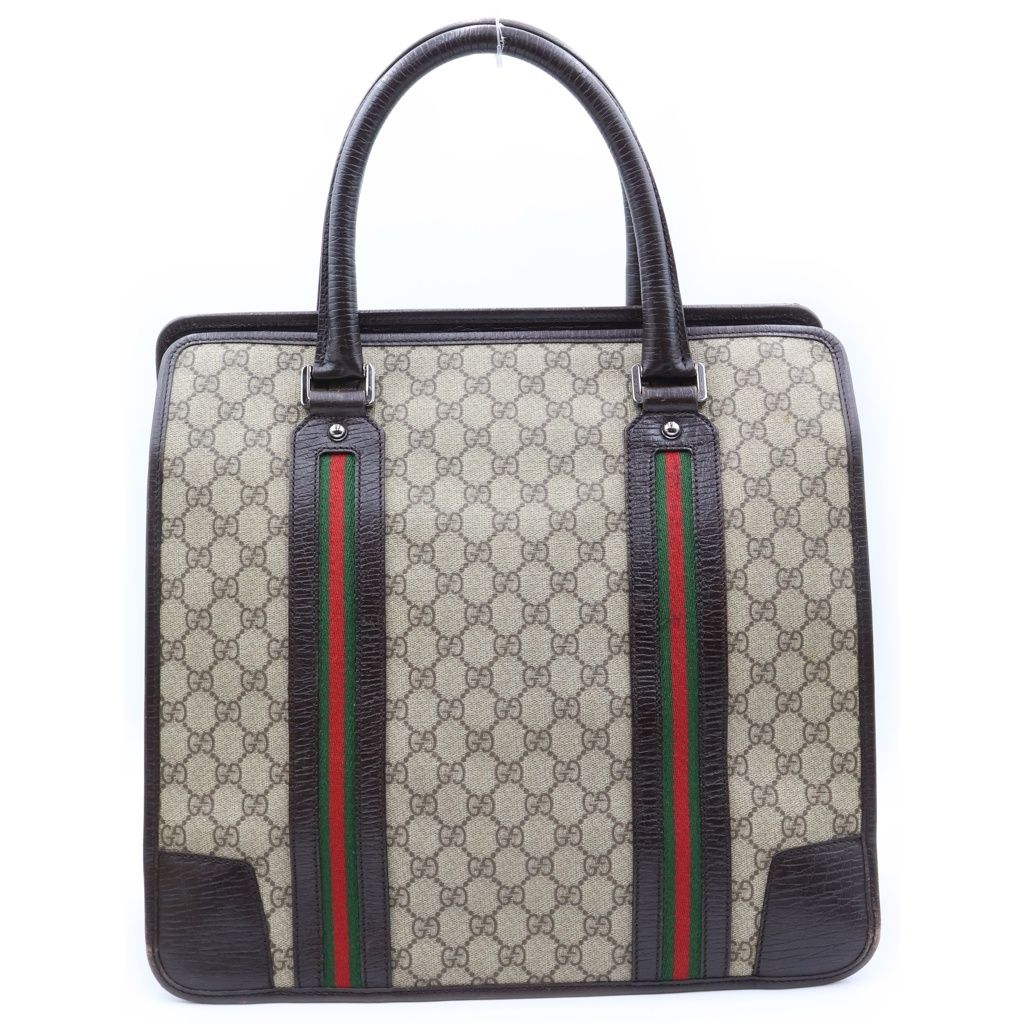 Gucci GG Supreme Sherry Line Tote Bag Brown Beige Leather — view 2