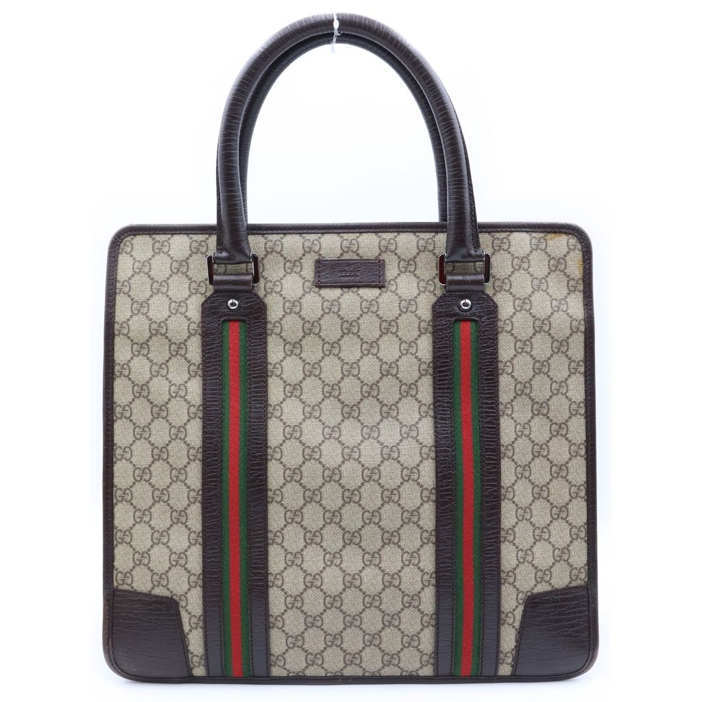 Gucci GG Supreme Sherry Line Tote Bag Brown Beige Leather