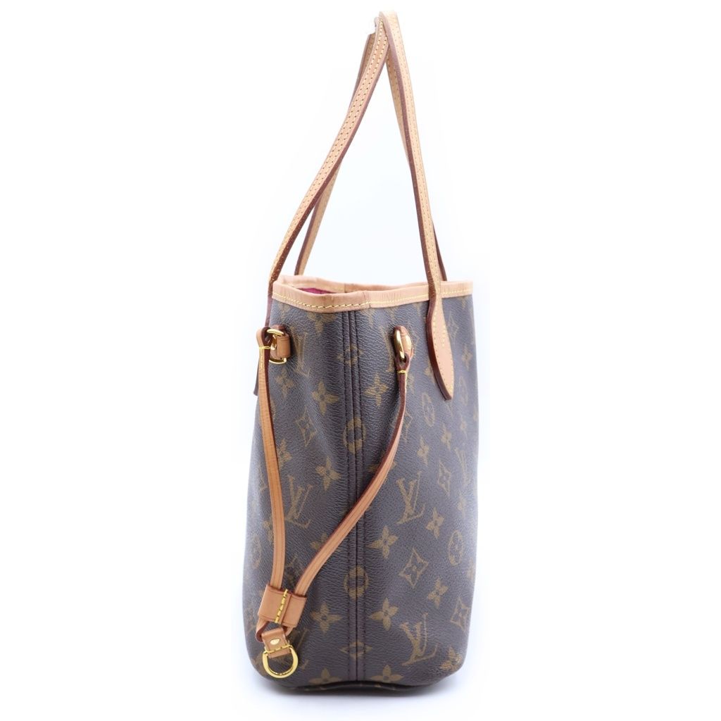 Louis Vuitton Monogram Neverfull PM Tote Bag Brown Fuchsia Leather — view 3