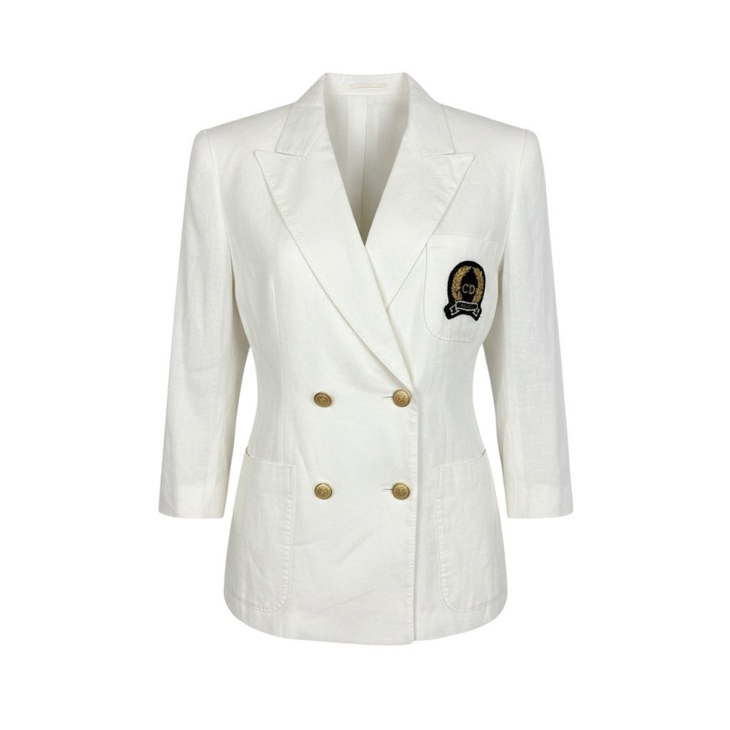 Dior Tailored Jacket Linen Emblem Patch White M
