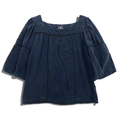 Chanel Silk Blouse Square Neck Puff Sleeve Navy 42 — view 2