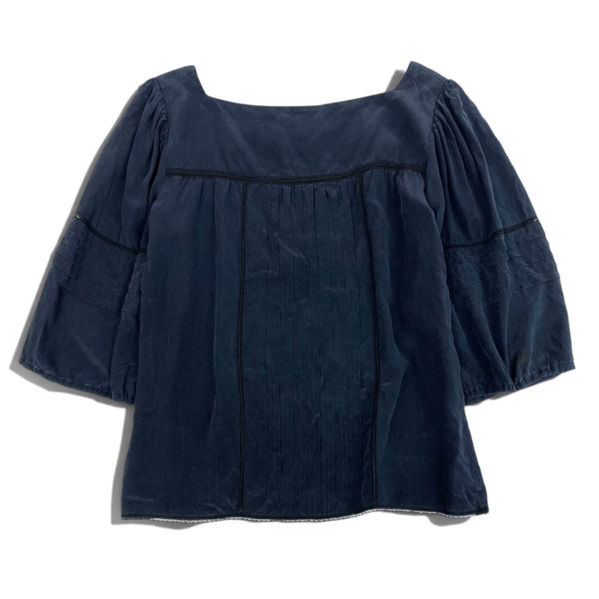 Chanel Silk Blouse Square Neck Puff Sleeve Navy 42 — view 3