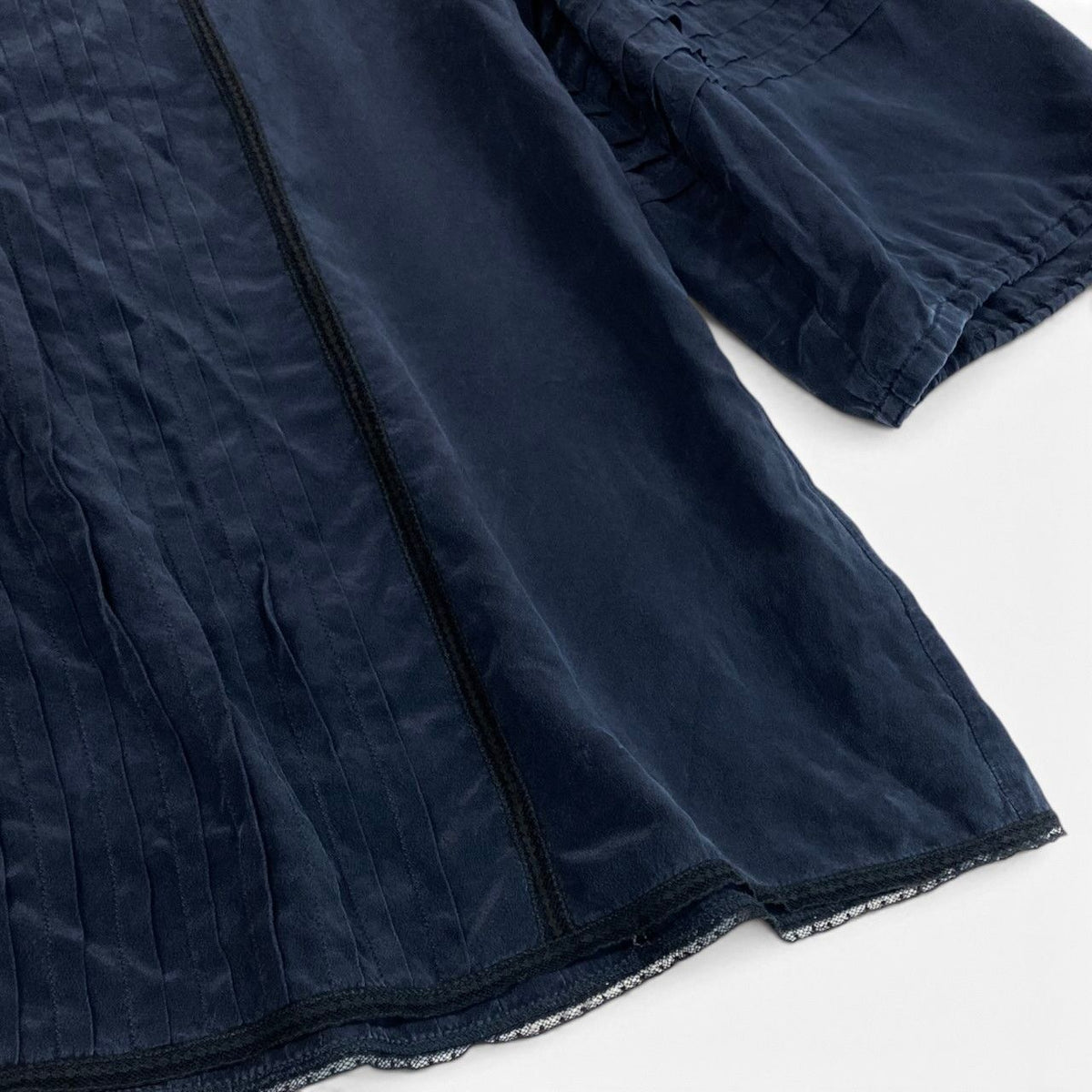 Chanel Silk Blouse Square Neck Puff Sleeve Navy 42 — view 5