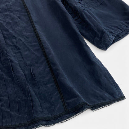Chanel Silk Blouse Square Neck Puff Sleeve Navy 42 — view 5