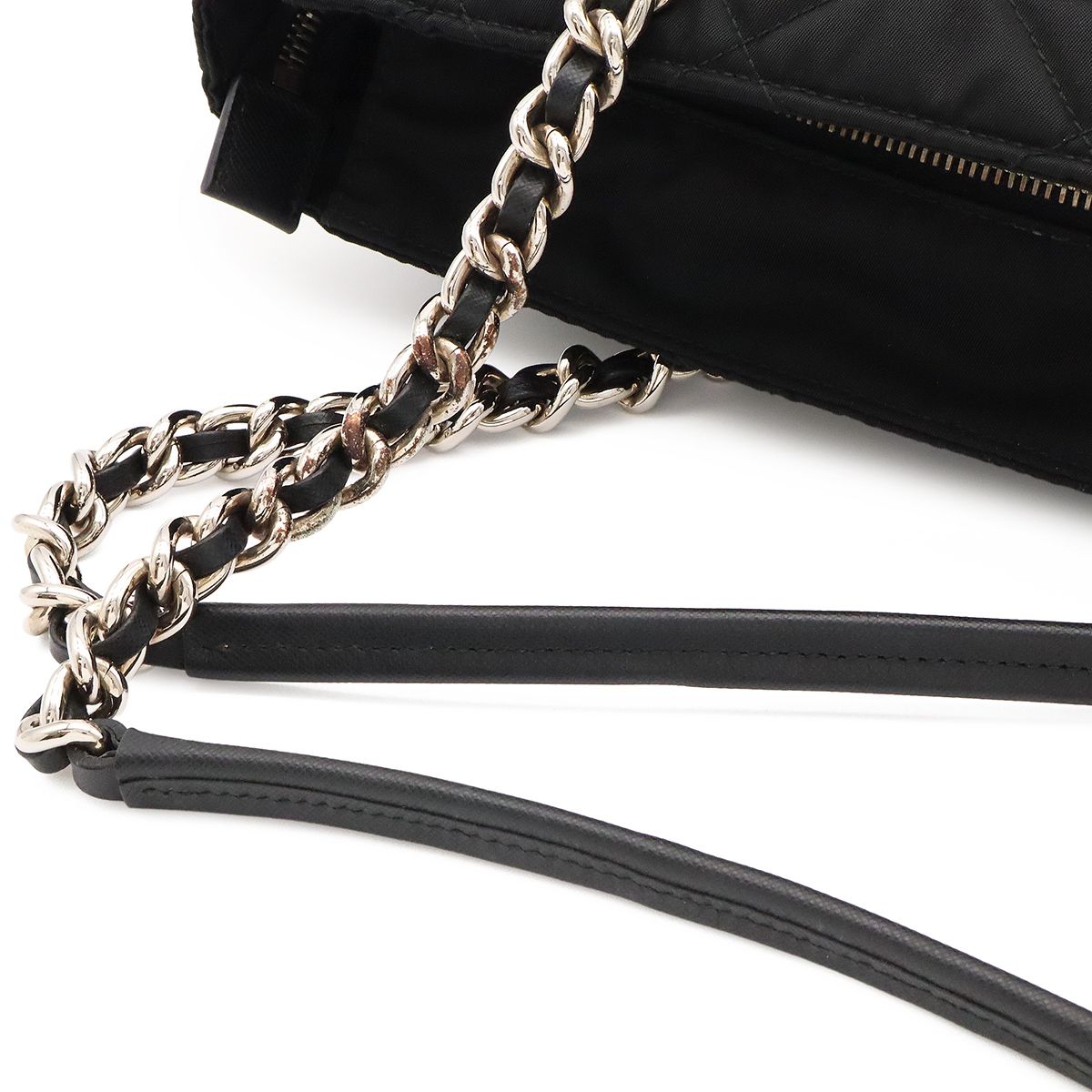 Prada Triangle Logo Tote Chain Shoulder Bag Quilted Nylon Nero Black Silver — view 4