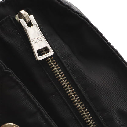 Prada Triangle Logo Tote Chain Shoulder Bag Quilted Nylon Nero Black Silver — view 6
