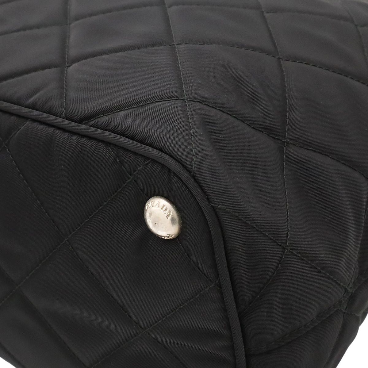 Prada Triangle Logo Tote Chain Shoulder Bag Quilted Nylon Nero Black Silver — view 3