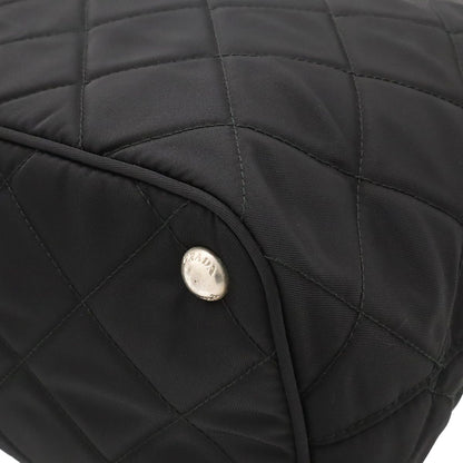 Prada Triangle Logo Tote Chain Shoulder Bag Quilted Nylon Nero Black Silver — view 3