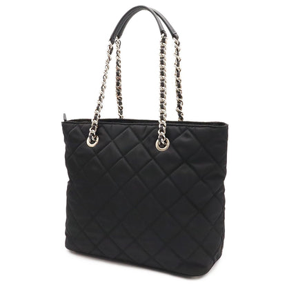 Prada Triangle Logo Tote Chain Shoulder Bag Quilted Nylon Nero Black Silver — view 2