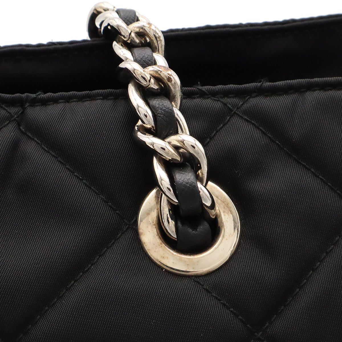 Prada Triangle Logo Tote Chain Shoulder Bag Quilted Nylon Nero Black Silver — view 5