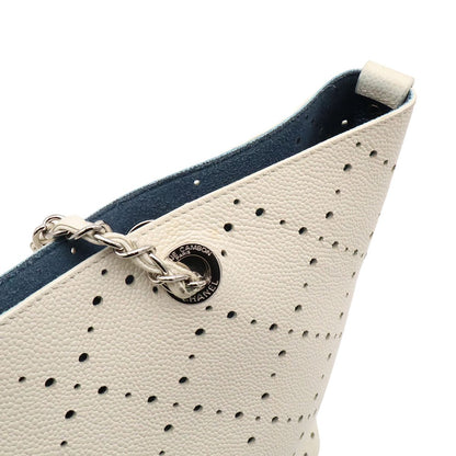 Chanel Perforated Tote Chain Shoulder Bag Caviar Leather Ivory Blue Silver — view 7