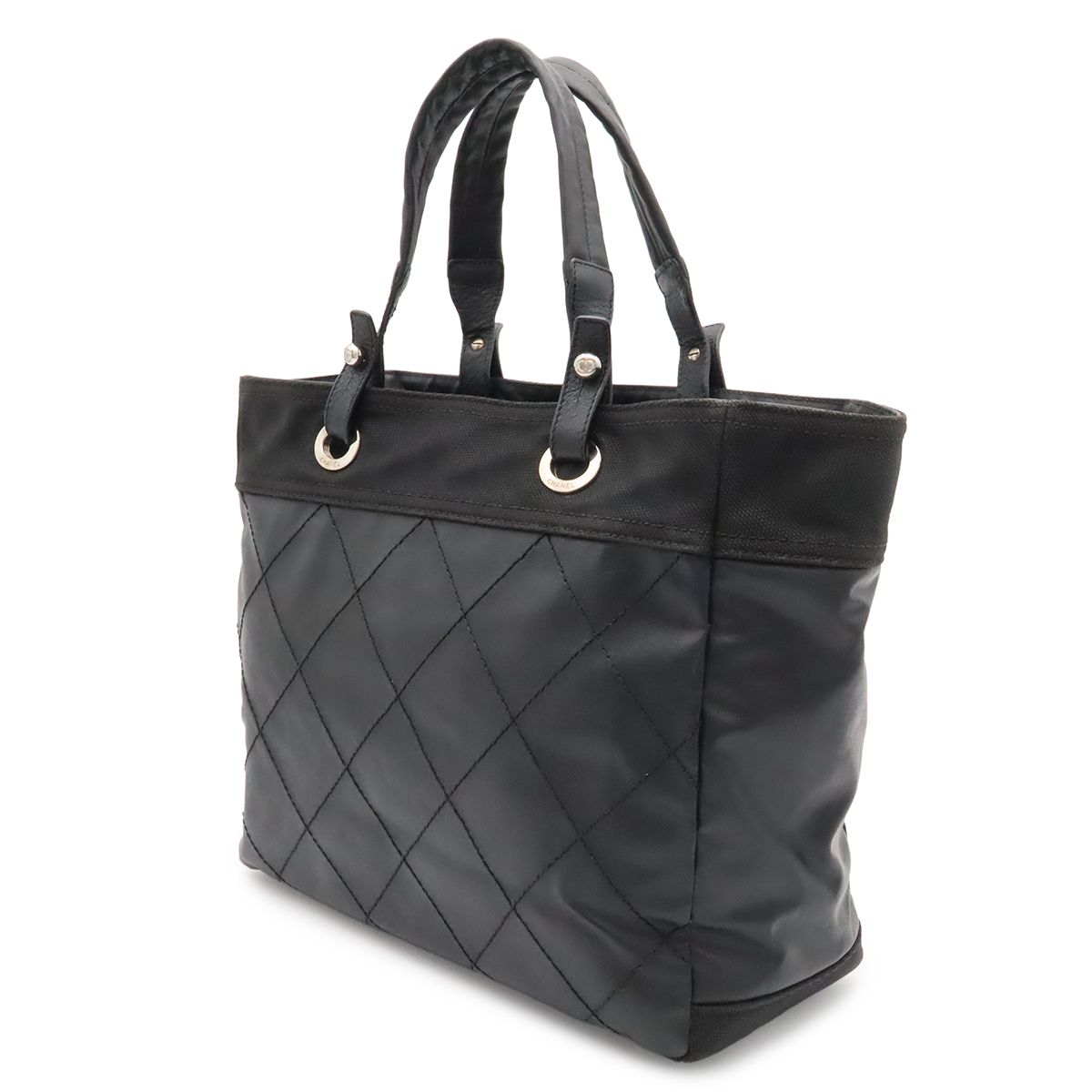 Chanel Paris Biarritz Tote MM Shoulder Bag Black Silver — view 2