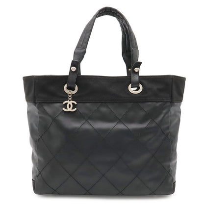 Chanel Paris Biarritz Tote MM Shoulder Bag Black Silver