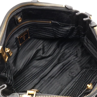 Prada Vitello Shine 2-Way Shoulder Bag Crossbody Leather Nero Black Gold — view 8