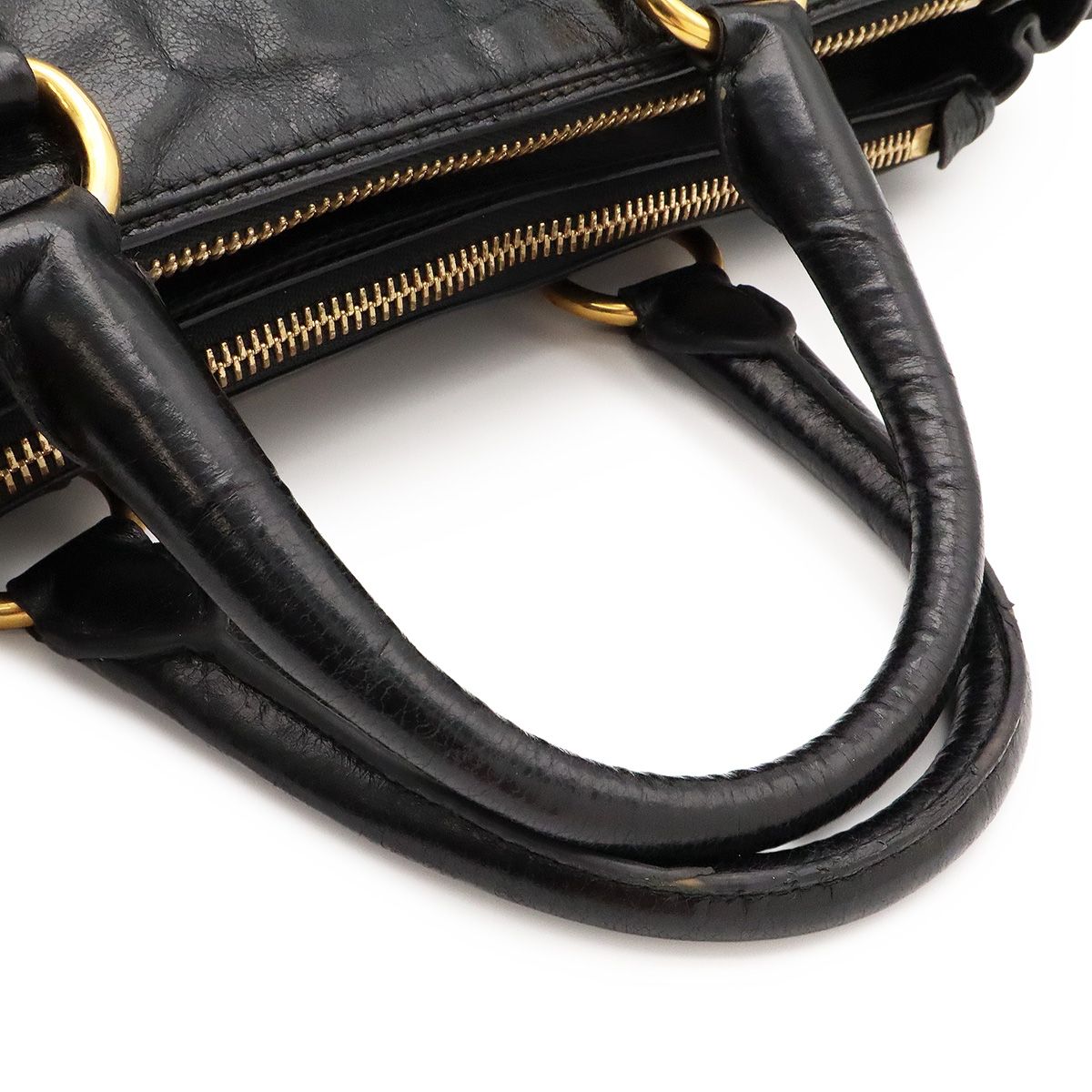 Prada Vitello Shine 2-Way Shoulder Bag Crossbody Leather Nero Black Gold — view 4
