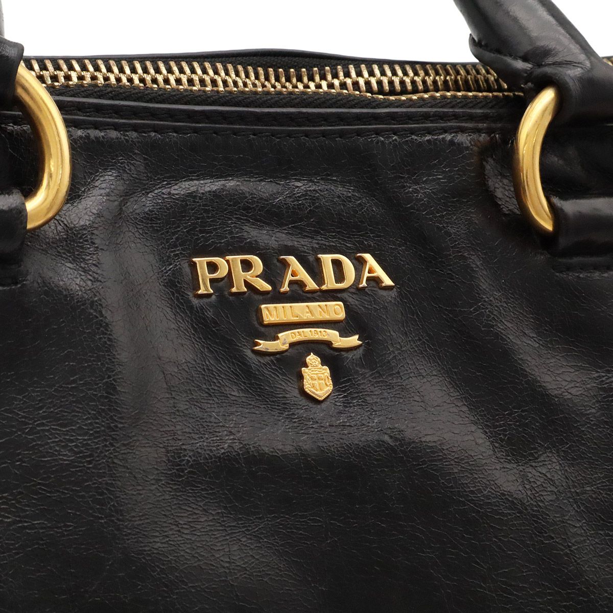 Prada Vitello Shine 2-Way Shoulder Bag Crossbody Leather Nero Black Gold — view 7