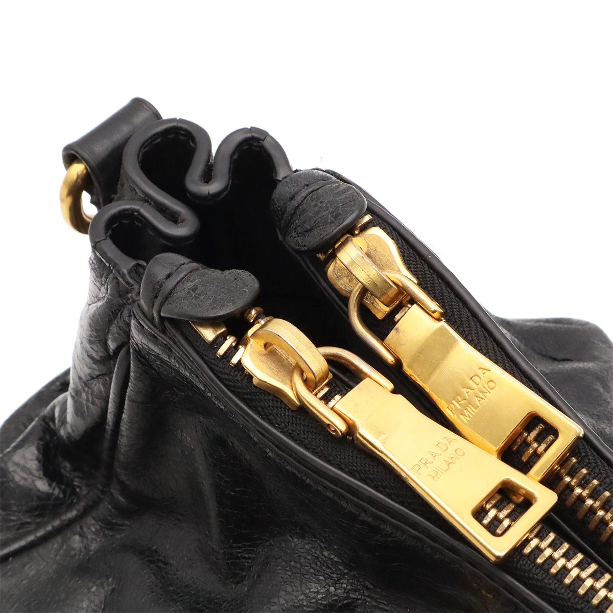 Prada Vitello Shine 2-Way Shoulder Bag Crossbody Leather Nero Black Gold — view 6