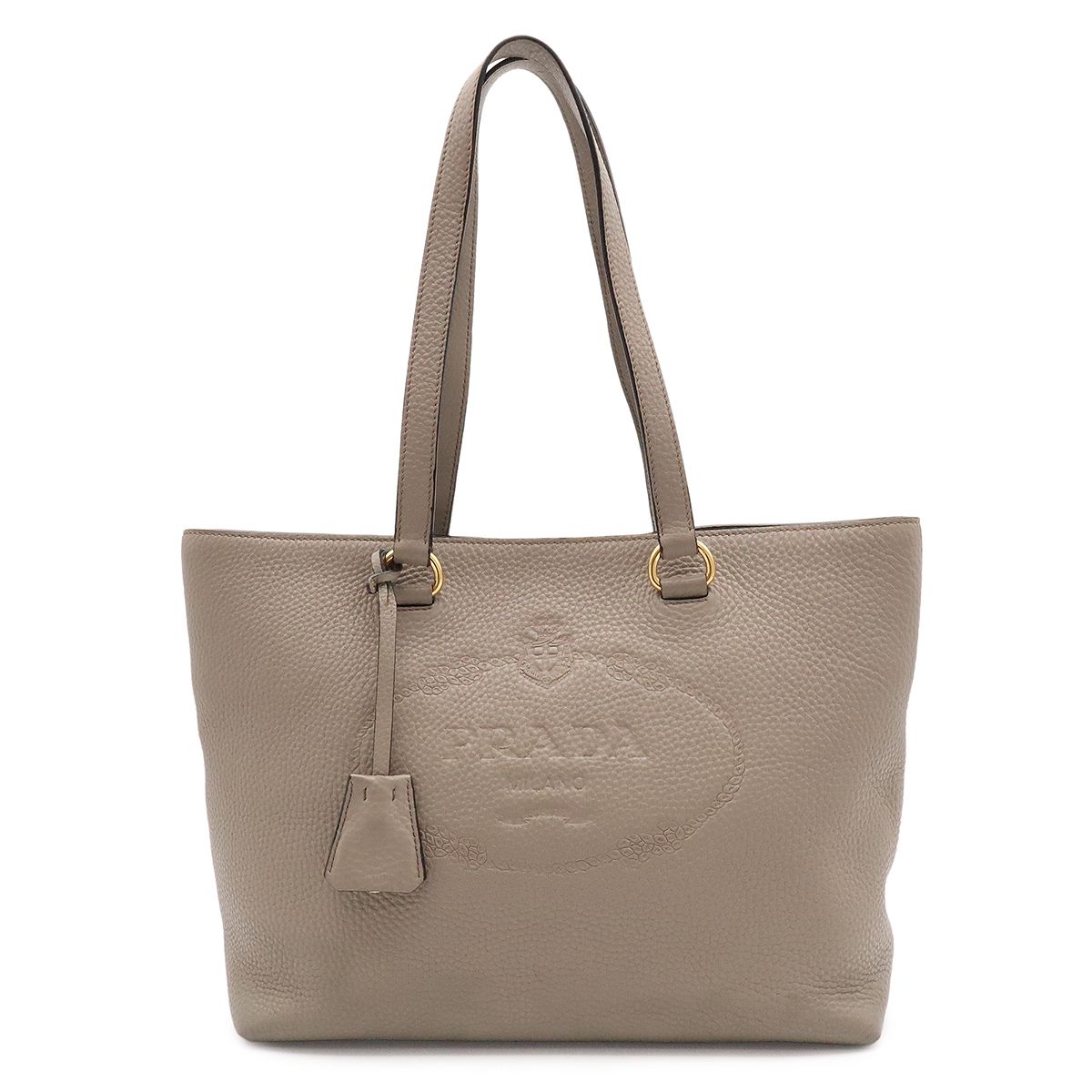 Prada Logo Tote Shoulder Bag Leather Argilla Greige Gold Domestic Purchase