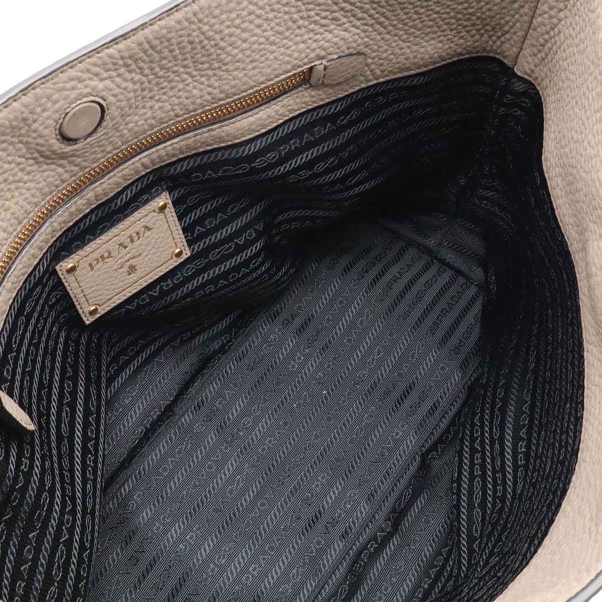 Prada Logo Tote Shoulder Bag Leather Argilla Greige Gold Domestic Purchase — view 7