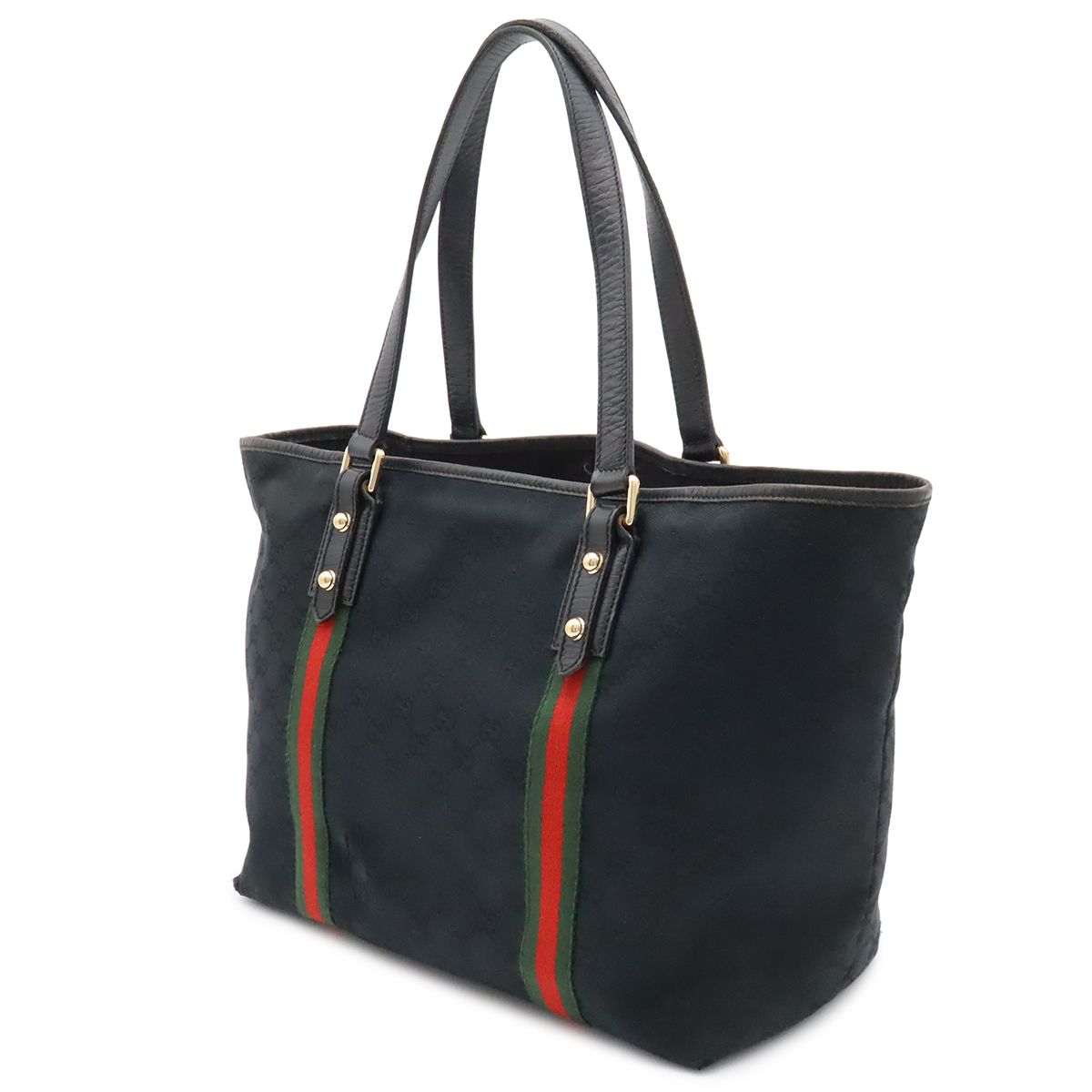 Gucci GG Canvas Sherry Line Tote Shoulder Bag Black Red Green Charm — view 2