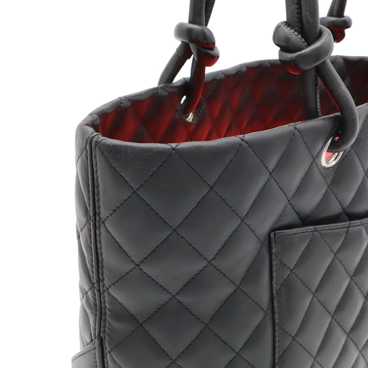 Chanel Cambon Line CC Logo Large Tote Shoulder Bag Soft Calfskin Black Pink — view 5