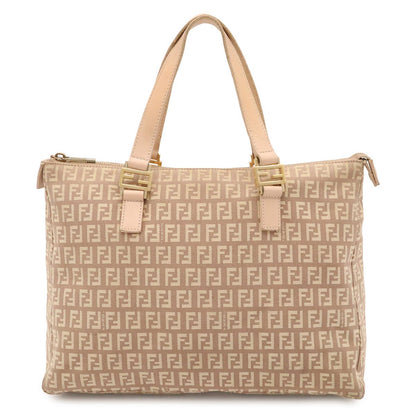 Fendi Zucchino Zucca Pattern Tote Bag Canvas Leather Pink Beige Gold