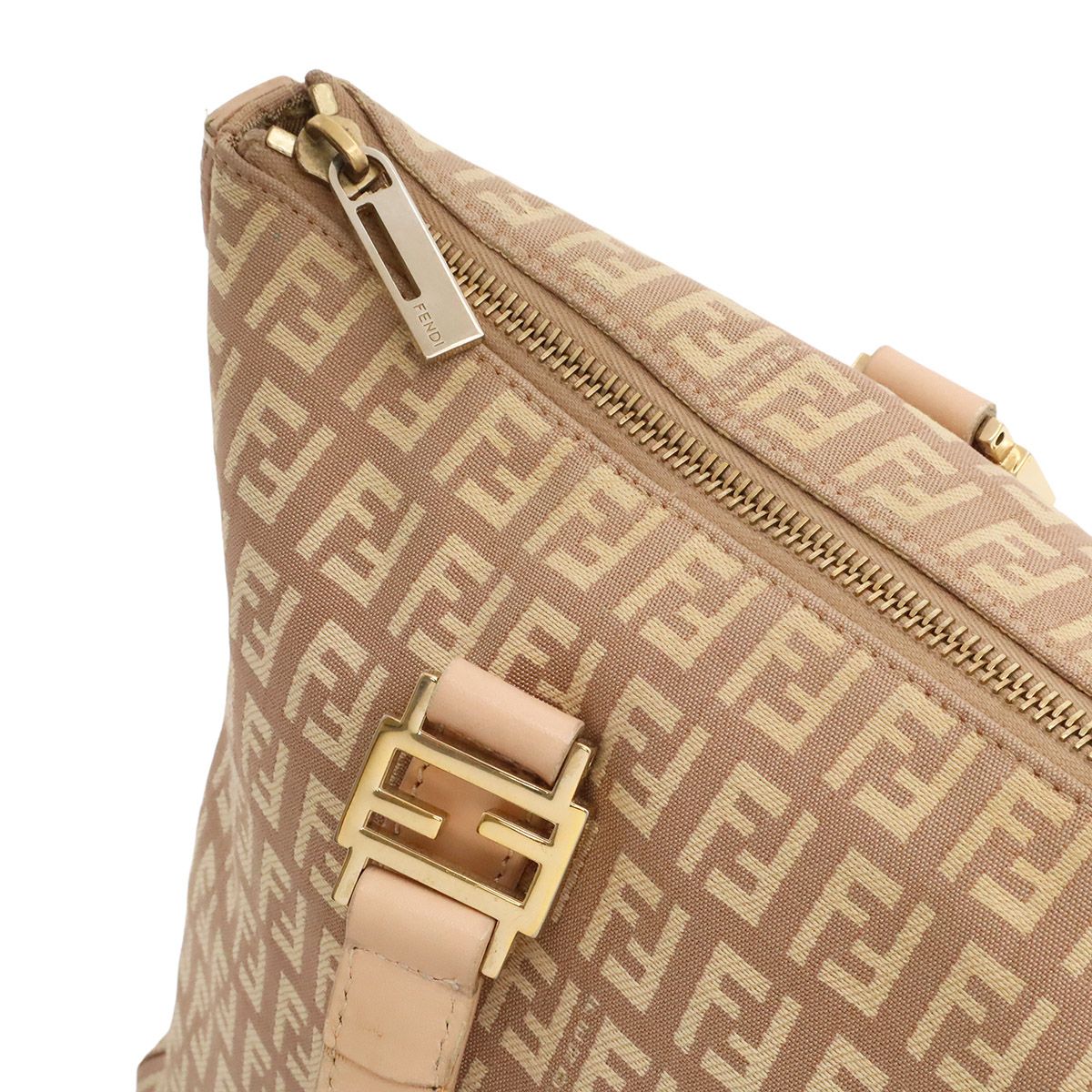 Fendi Zucchino Zucca Pattern Tote Bag Canvas Leather Pink Beige Gold — view 5