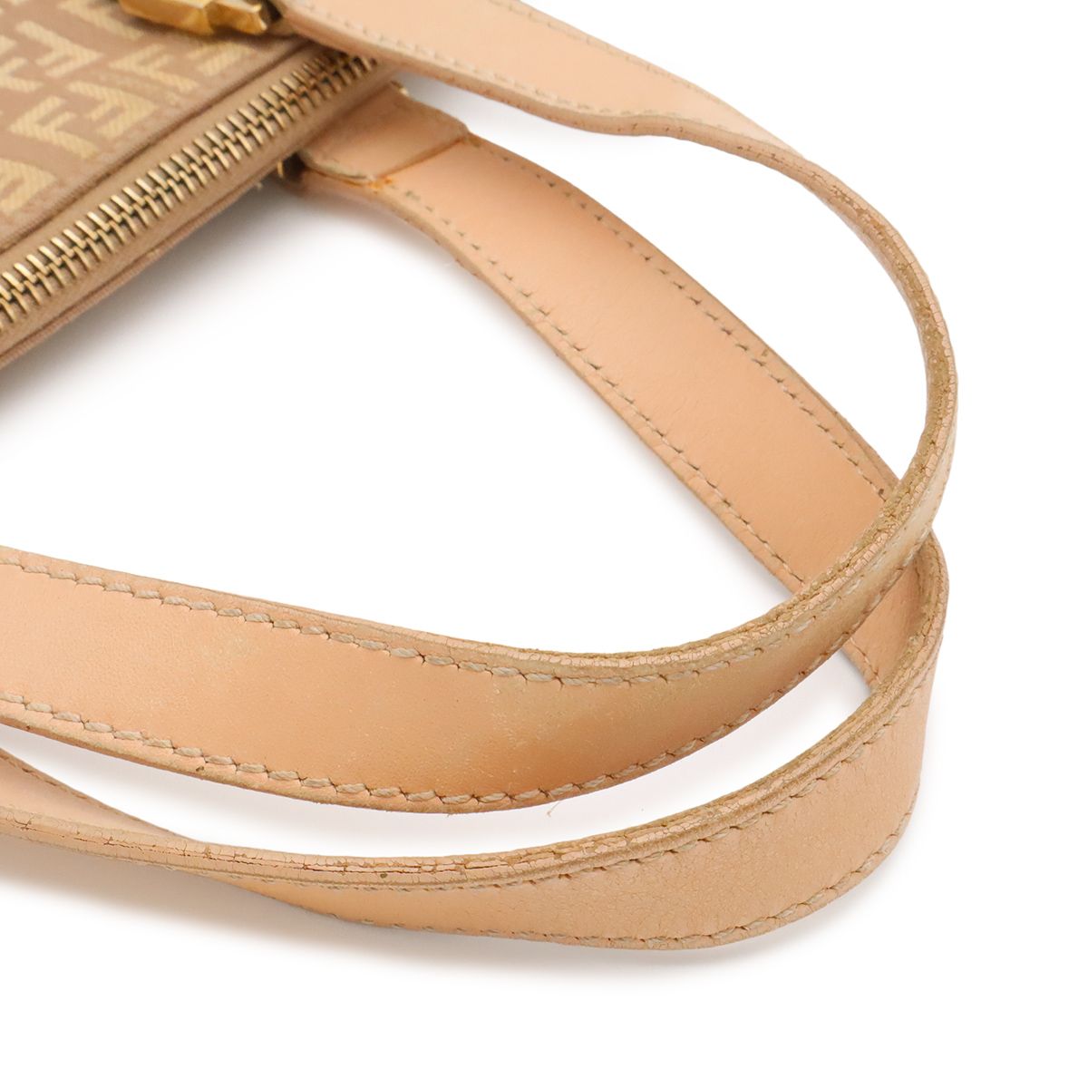 Fendi Zucchino Zucca Pattern Tote Bag Canvas Leather Pink Beige Gold — view 4