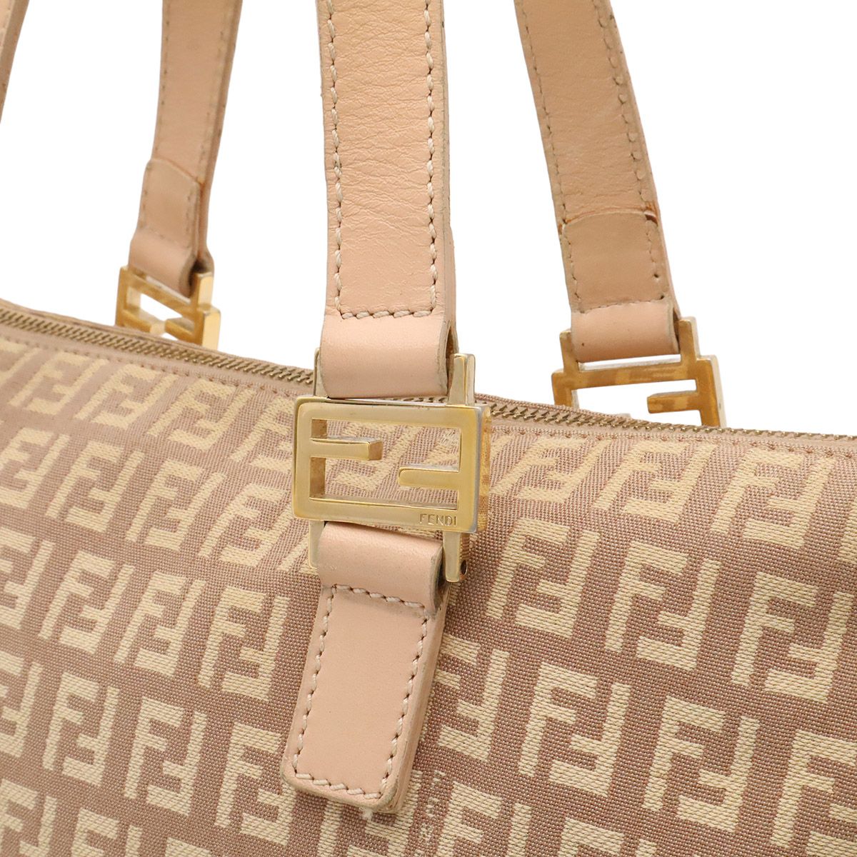 Fendi Zucchino Zucca Pattern Tote Bag Canvas Leather Pink Beige Gold — view 7