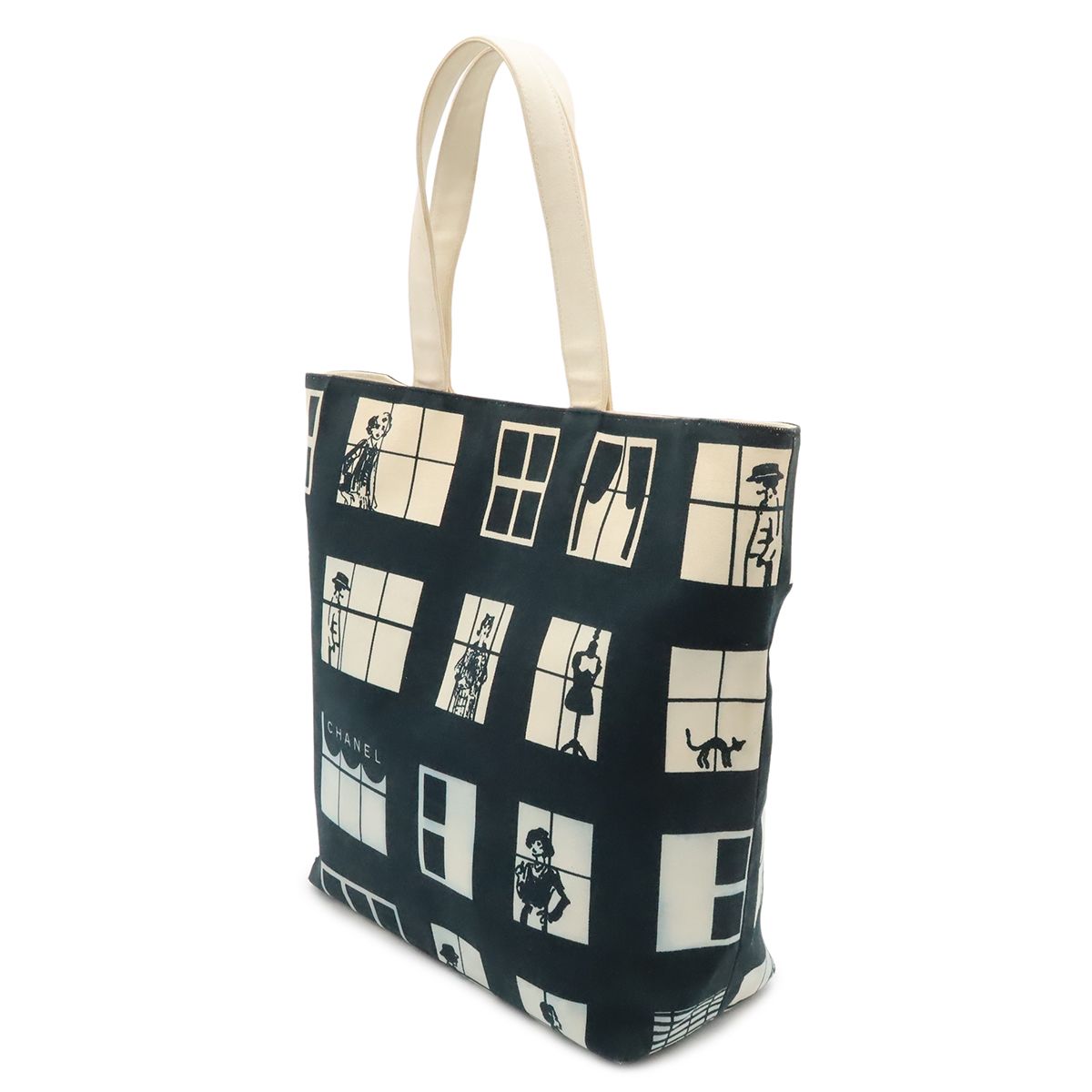 Chanel Windows Line Tote Large Shoulder Bag Canvas Black White — view 2