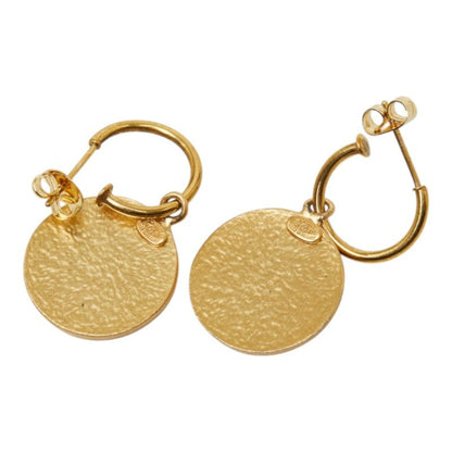 Chanel CC Logo Earrings Hoop Round Gold Black Plated — view 3